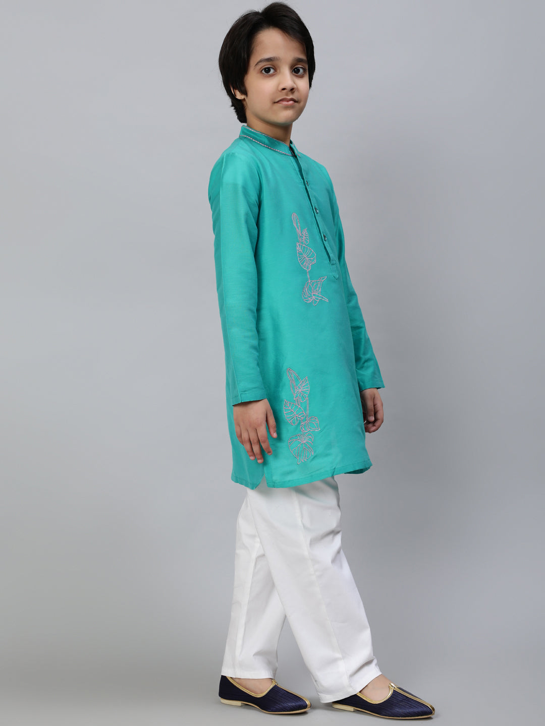 Turquoise Blue Embroidered Kurta - Elganza