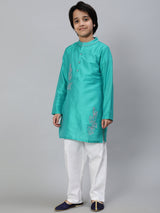 Turquoise Blue Embroidered Kurta - Elganza