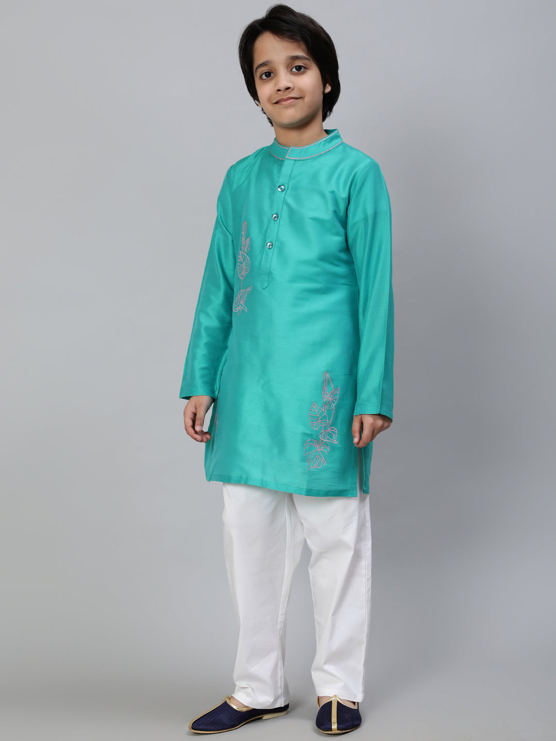 Turquoise Blue Embroidered Kurta - Elganza