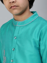 Turquoise Blue Embroidered Kurta - Elganza