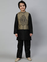 Black Embroidered Kurta Pant With Nehru Jacket - Elganza