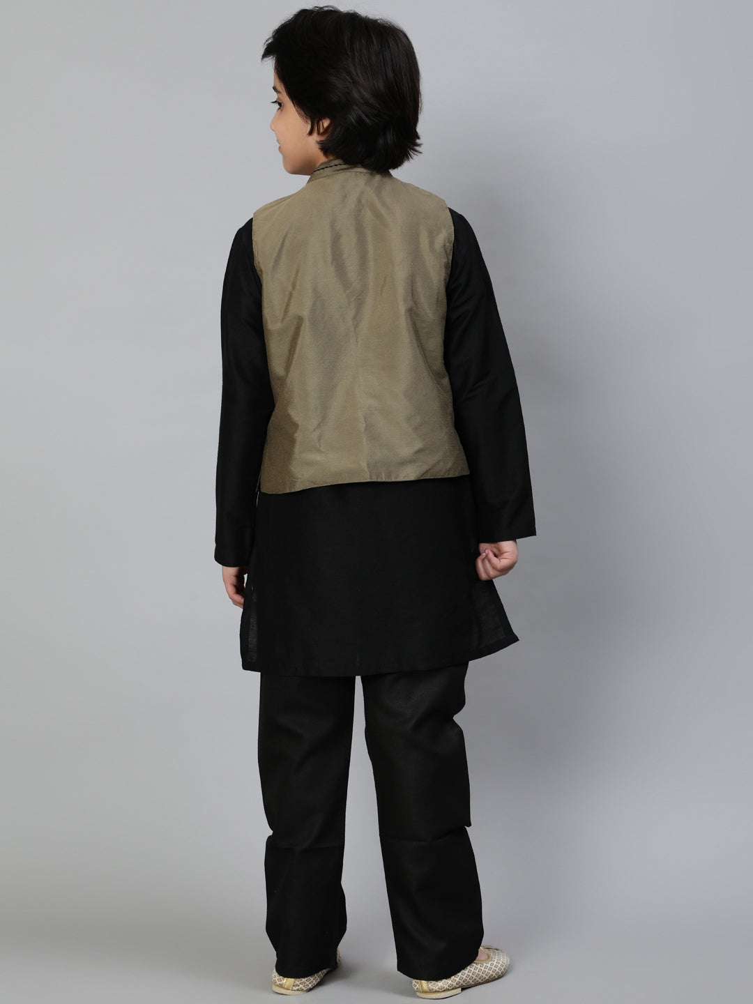 Black Embroidered Kurta Pant With Nehru Jacket - Elganza