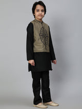 Black Embroidered Kurta Pant With Nehru Jacket - Elganza
