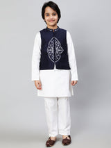 White Embroidered Kurta Pant With Nehru Jacket - Elganza