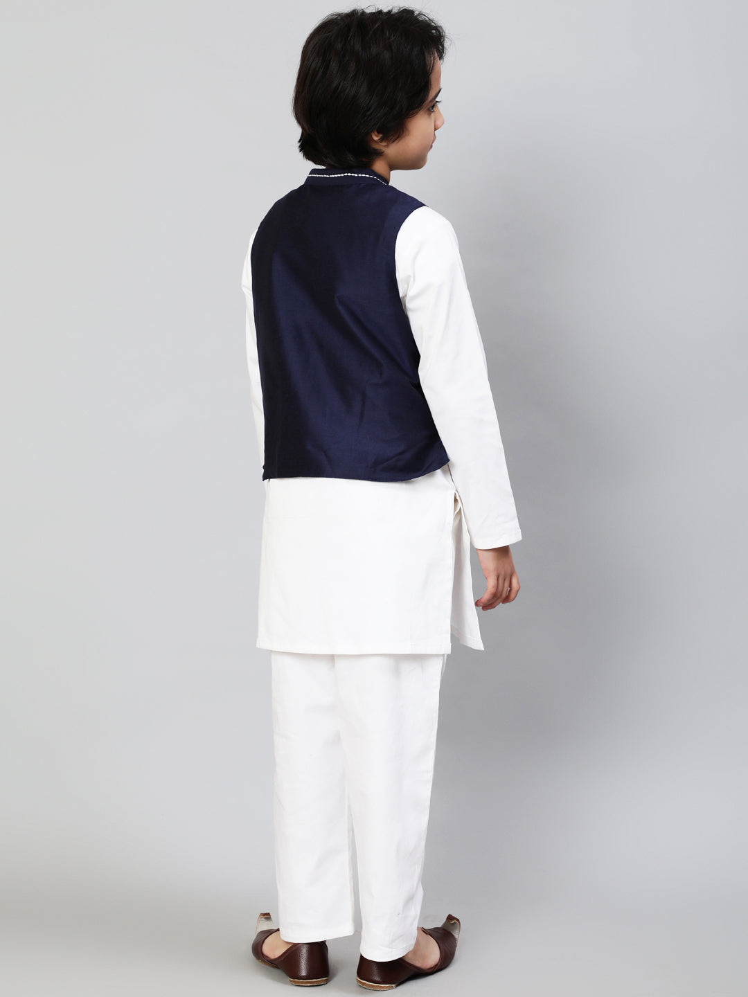 White Embroidered Kurta Pant With Nehru Jacket - Elganza