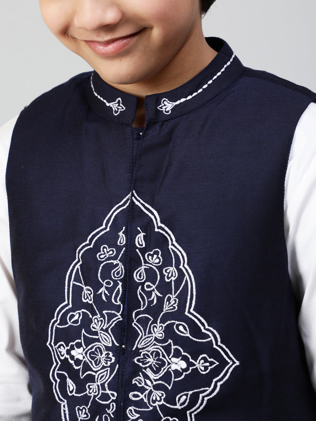 White Embroidered Kurta Pant With Nehru Jacket - Elganza