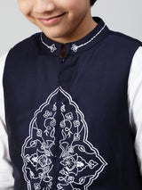 White Embroidered Kurta Pant With Nehru Jacket - Elganza
