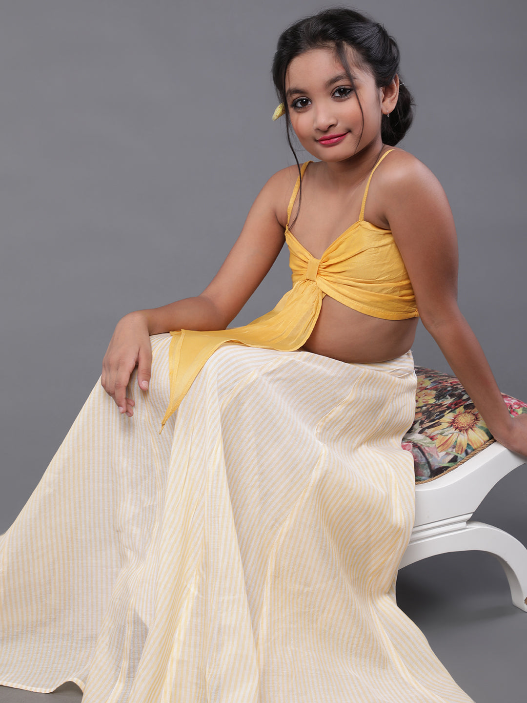 Yellow & White Striped Lehenga Choli - Elganza