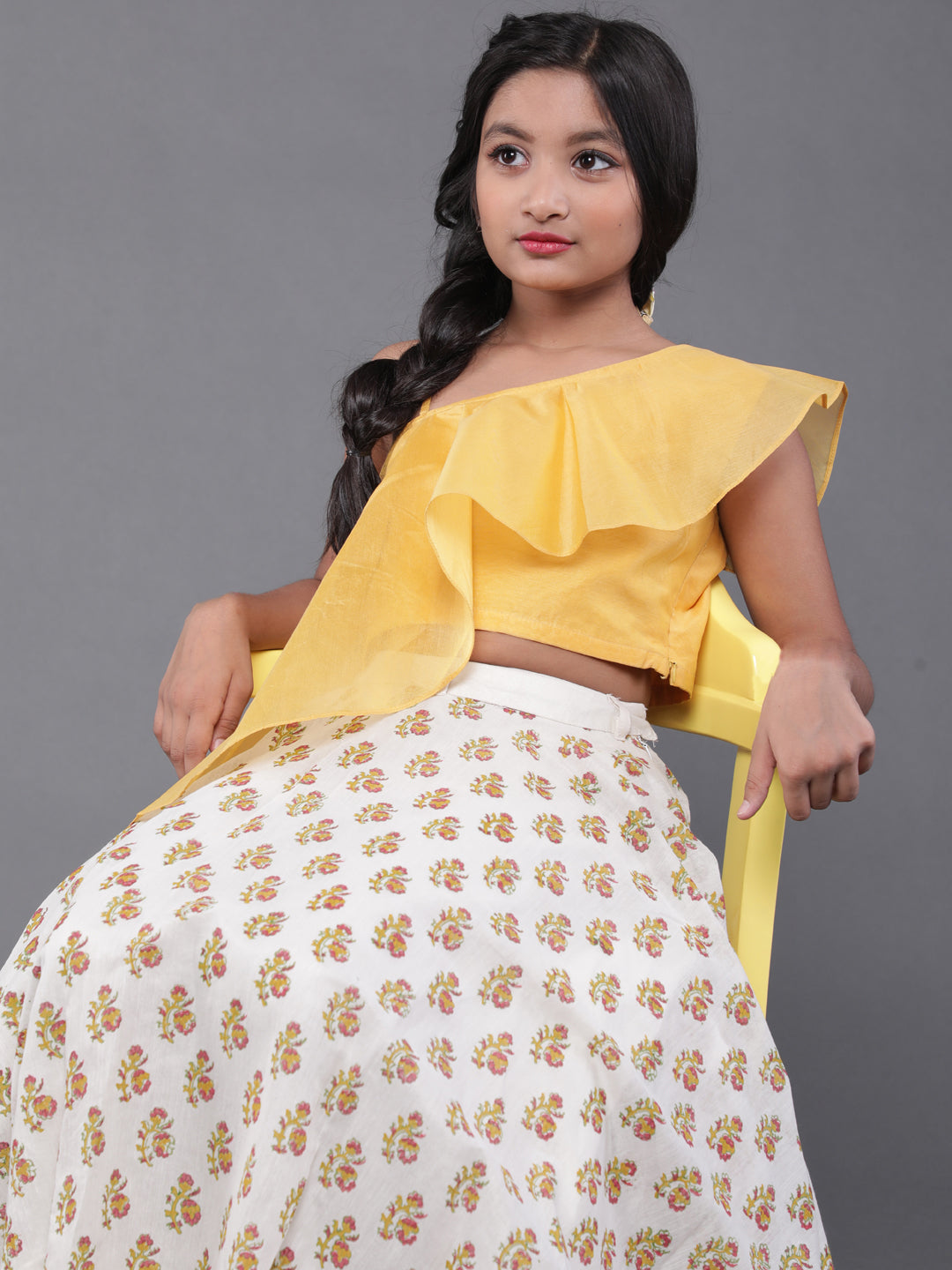 Yellow & White Block Printed Lehenga Choli
