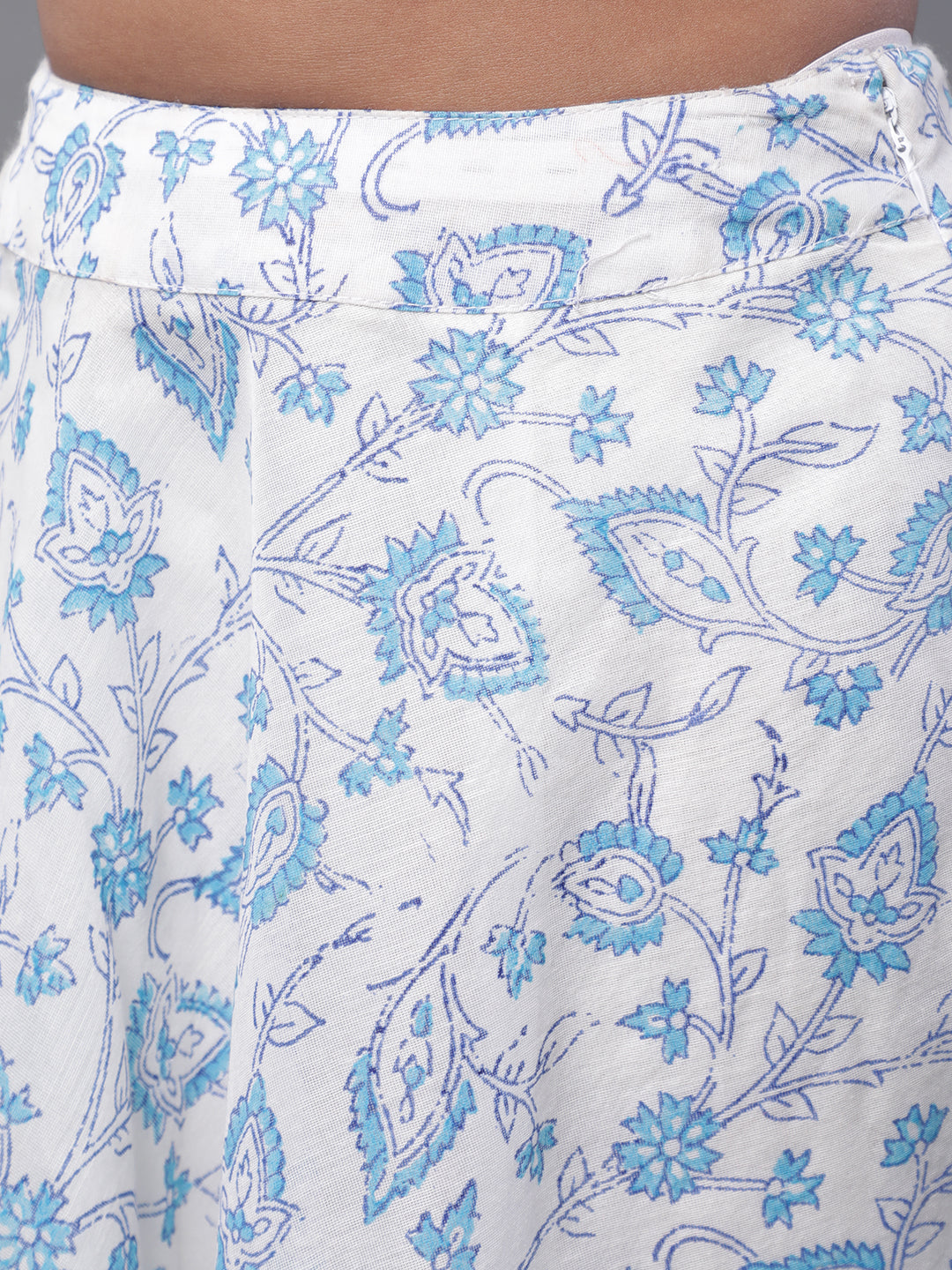 Blue & White Block Printed Lehenga Choli With Dupatta