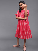 Pink & White Ikat Design Short Dress - Elganza