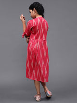 Pink & White Ikat Design Short Dress - Elganza