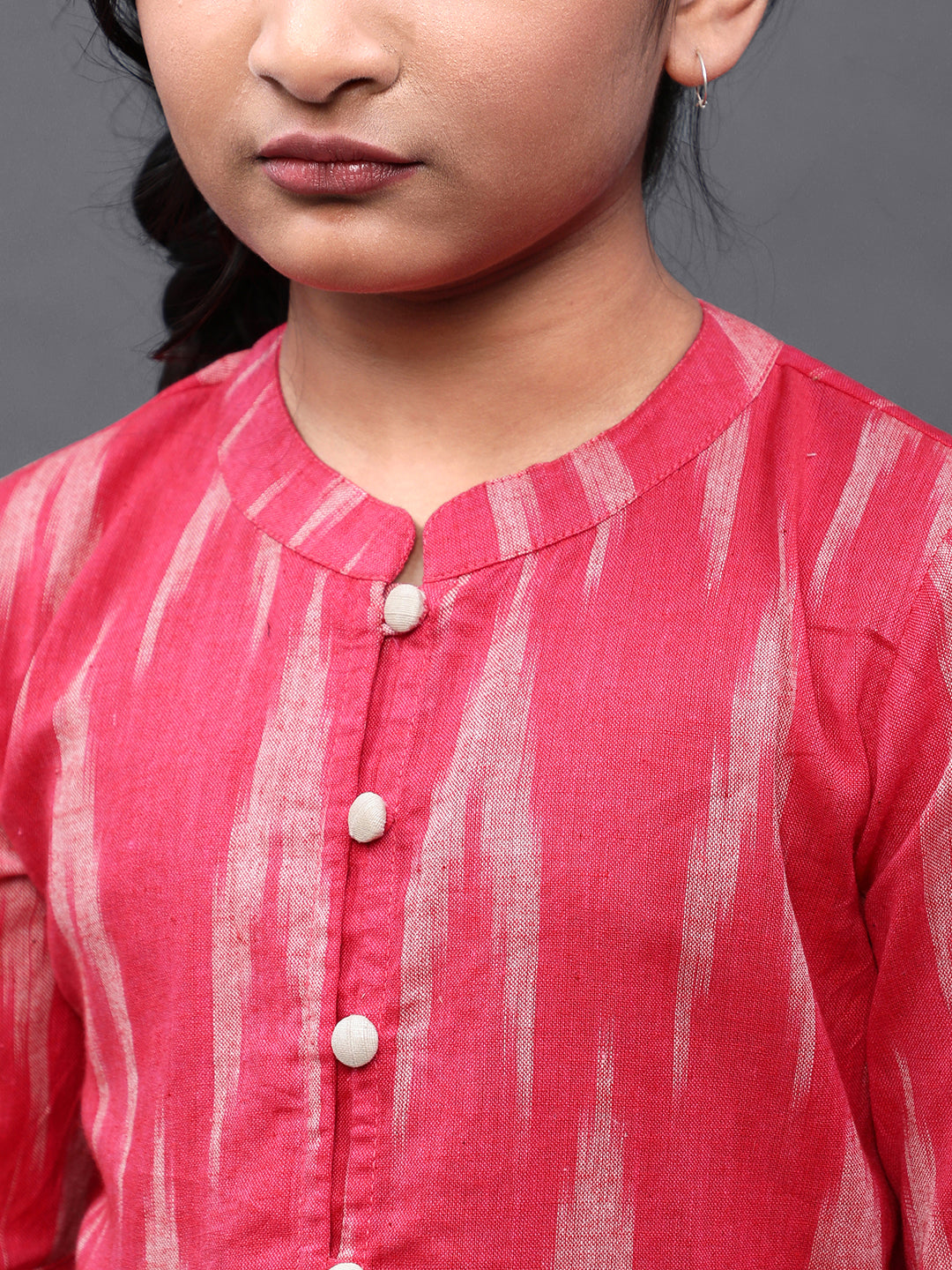 Pink & White Ikat Design Short Dress - Elganza