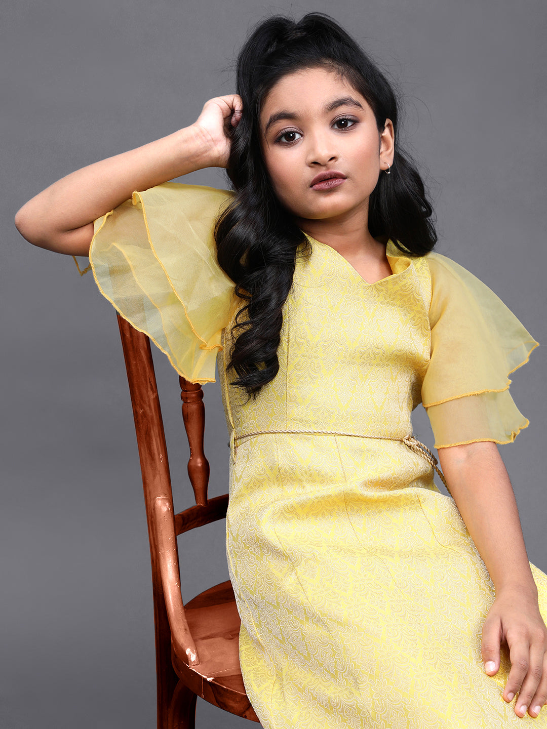 Yellow Jacquard Maxi Dress - Elganza
