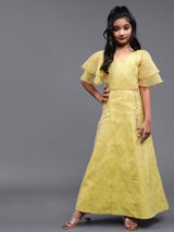 Yellow Jacquard Maxi Dress - Elganza