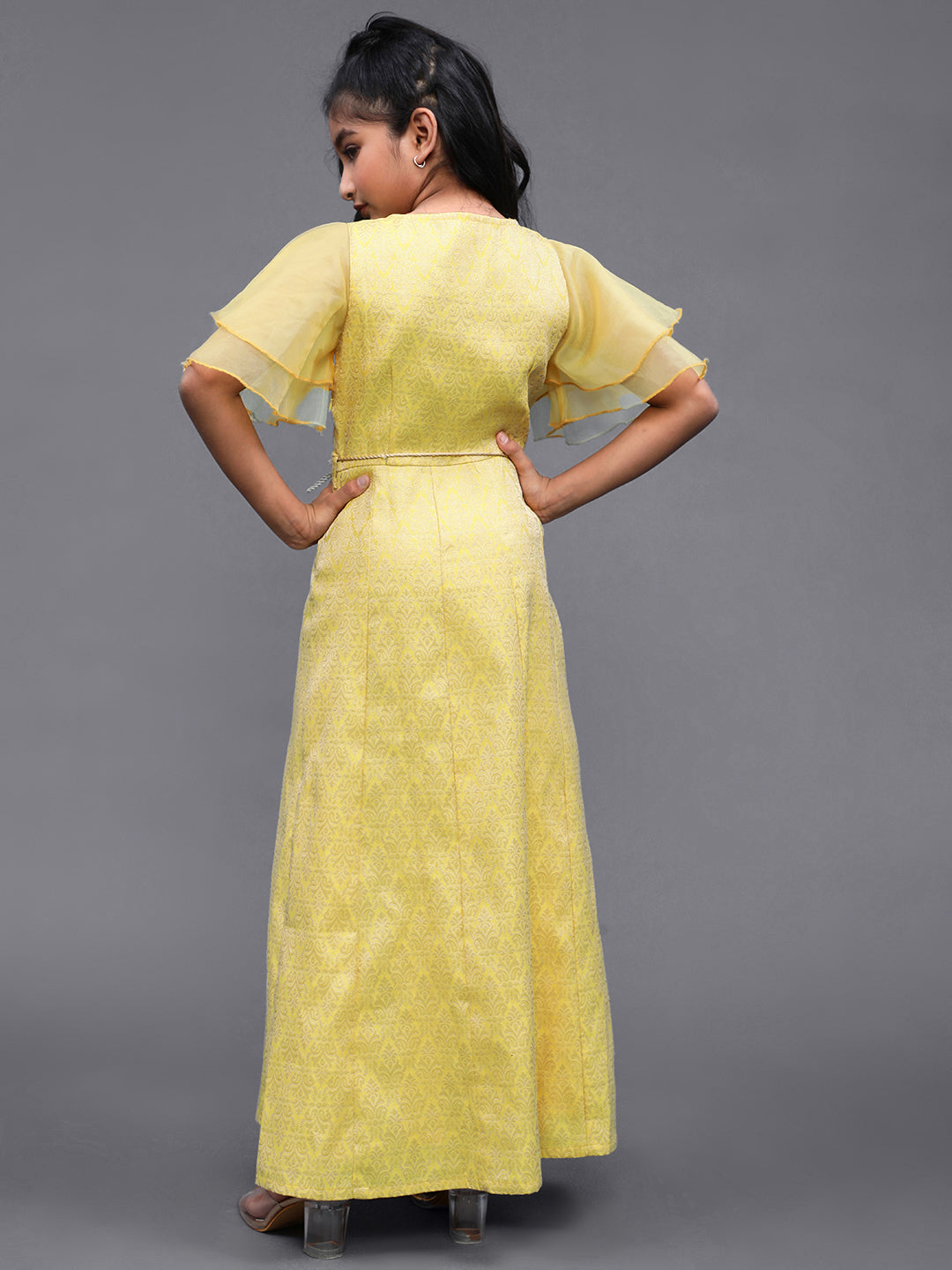 Yellow Jacquard Maxi Dress - Elganza