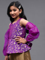 Purple Brocade Peplum Top - Elganza