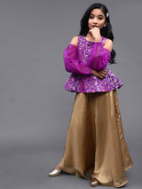 Purple Brocade Peplum Top - Elganza