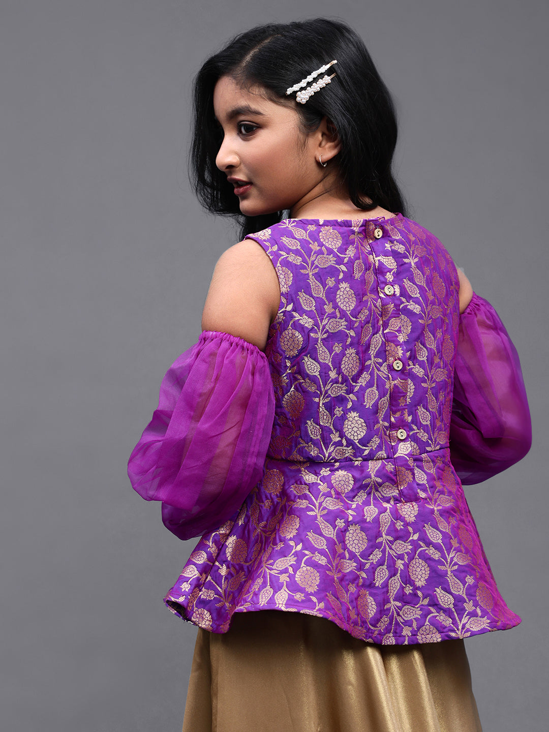 Purple Brocade Peplum Top - Elganza