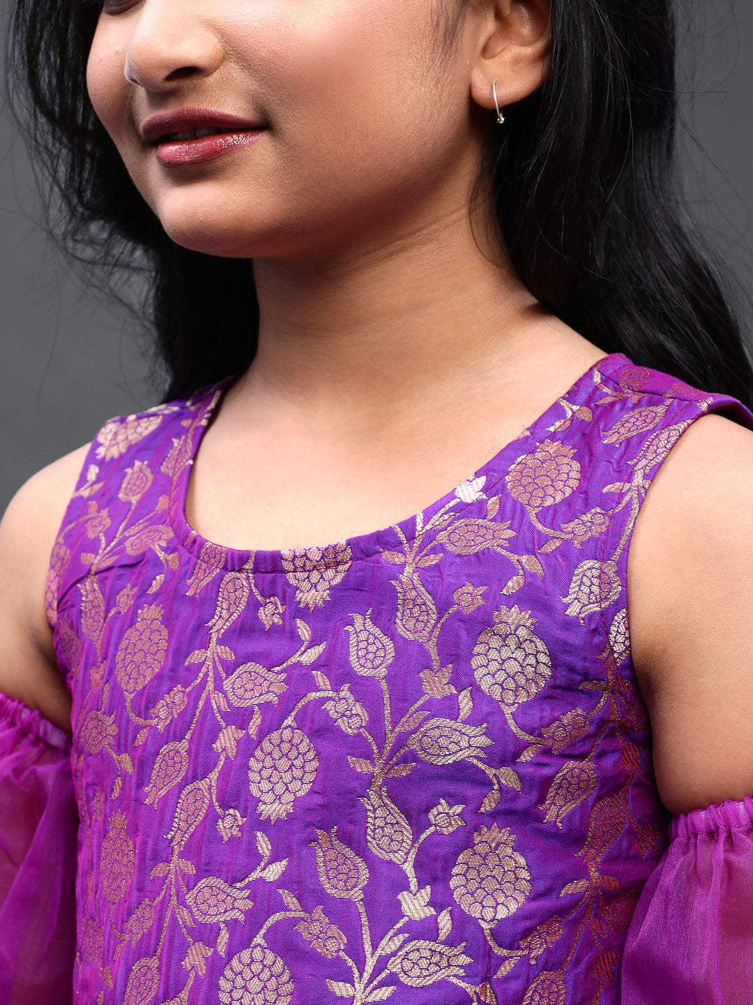 Purple Brocade Peplum Top - Elganza