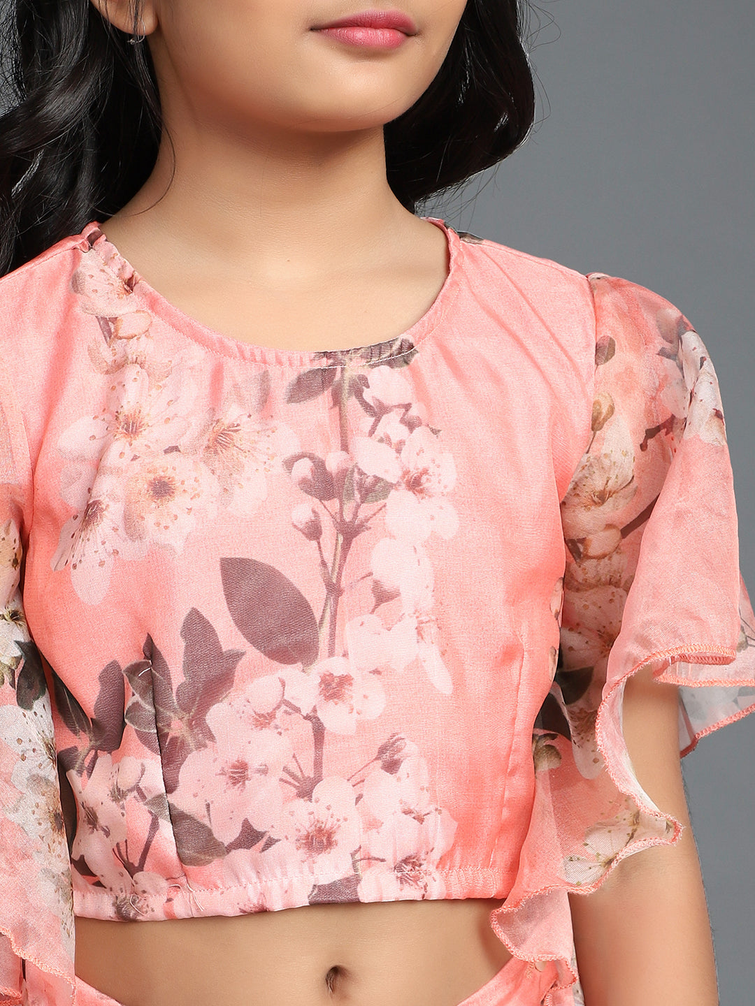 Peach Floral Print Lehenga Choli
