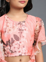 Peach Floral Print Lehenga Choli