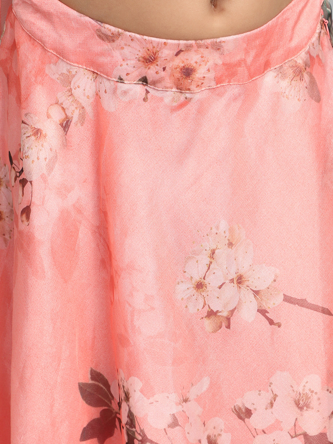 Peach Floral Print Lehenga Choli