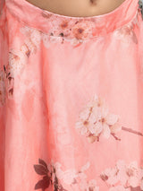 Peach Floral Print Lehenga Choli