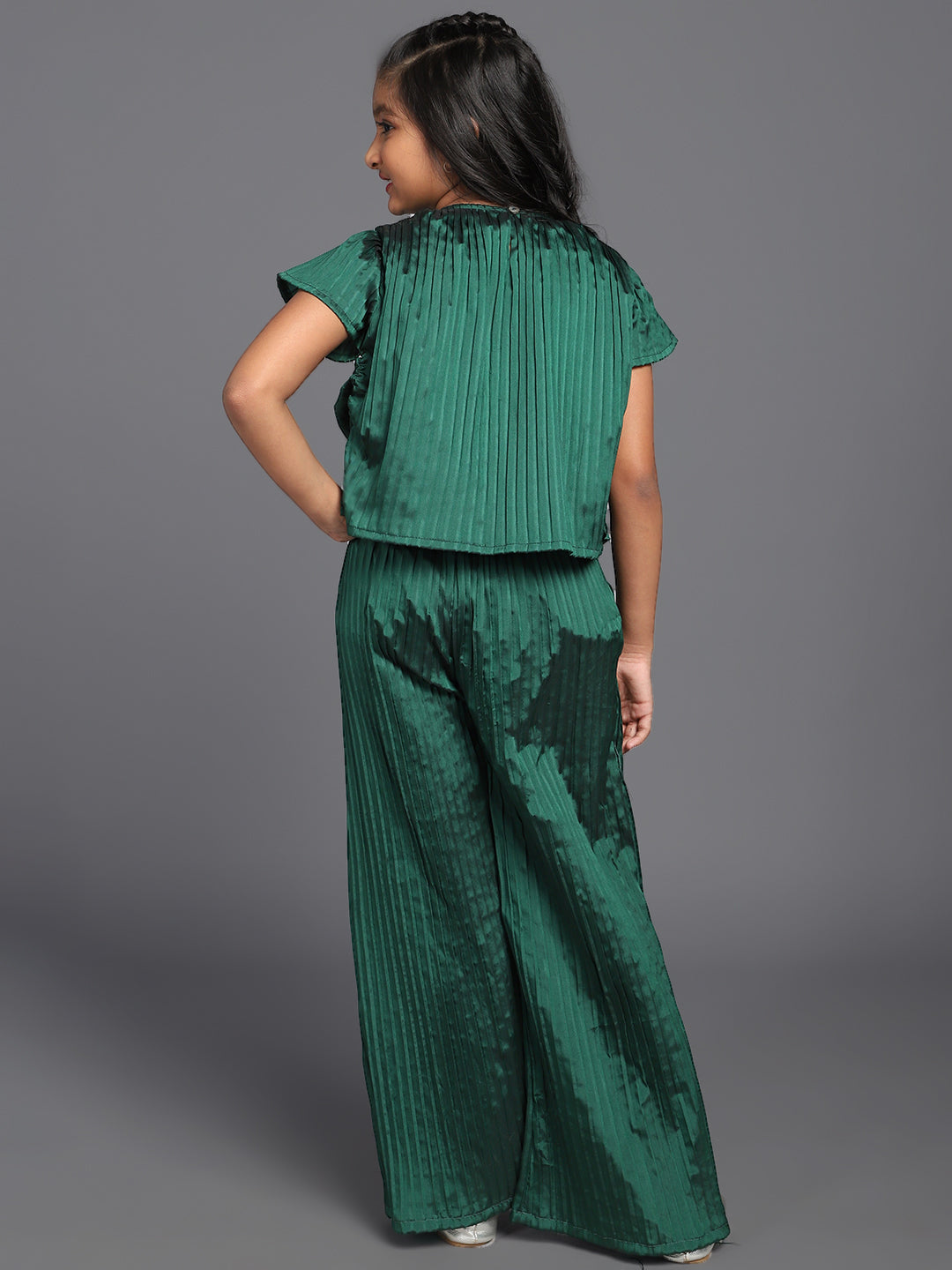 Green Pleated Top With Palazzo