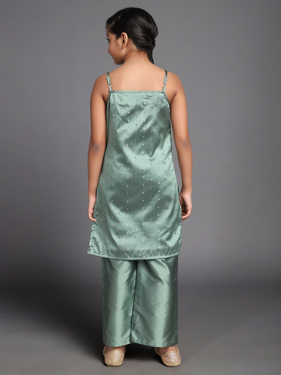 Green Dobby Woven Design Kurta With Palazzo - Elganza