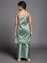 Green Dobby Woven Design Kurta With Palazzo - Elganza