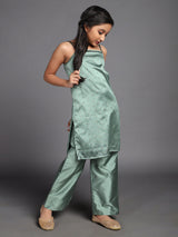 Green Dobby Woven Design Kurta With Palazzo - Elganza
