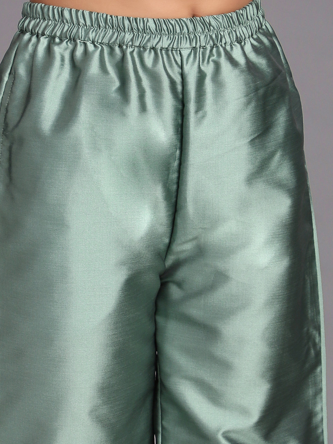 Green Dobby Woven Design Kurta With Palazzo - Elganza