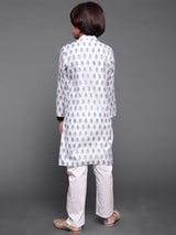 White Block Print Long Kurta - Elganza