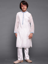 White Embroidered Long Kurta - Elganza