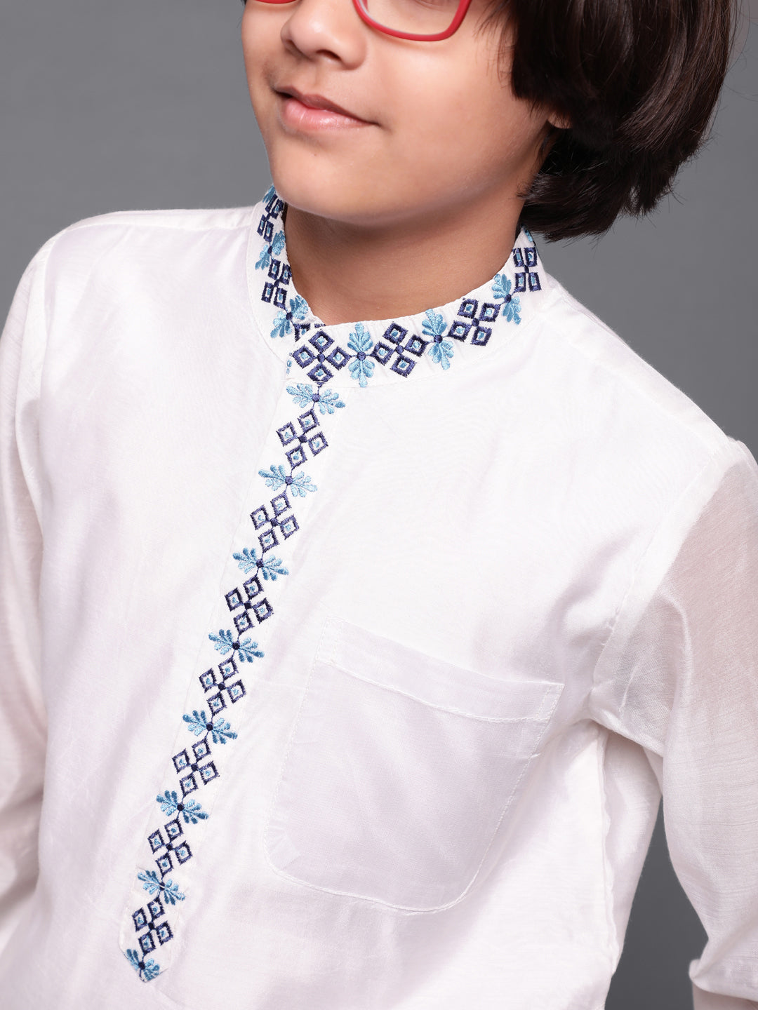 White Embroidered Long Kurta - Elganza