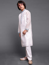 White Embroidered Long Kurta - Elganza