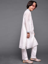 White Embroidered Long Kurta - Elganza
