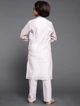White Embroidered Long Kurta - Elganza