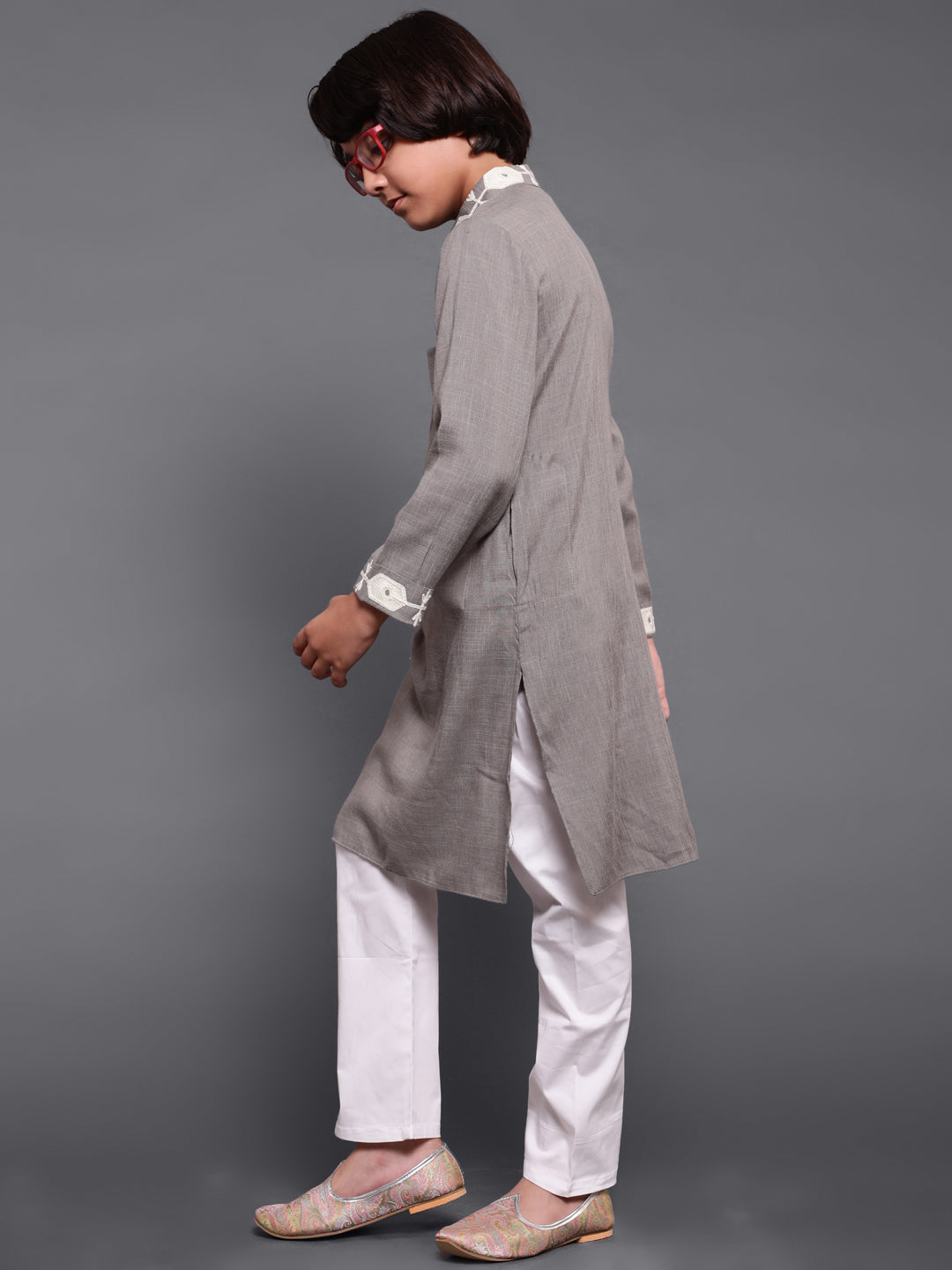 Grey Embroidered Long Kurta - Elganza