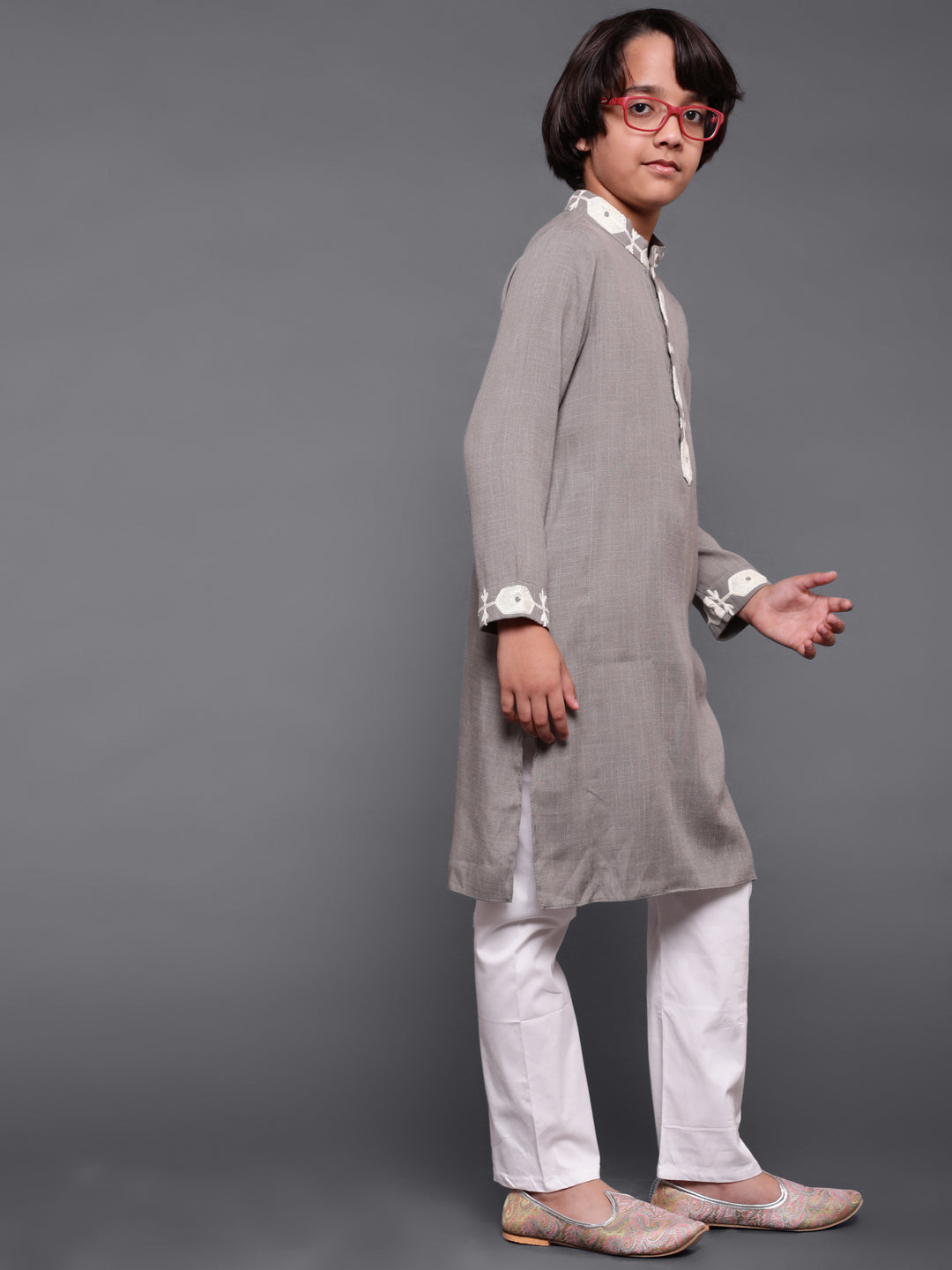 Grey Embroidered Long Kurta - Elganza