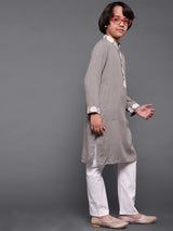 Grey Embroidered Long Kurta - Elganza