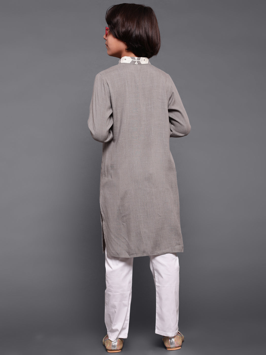 Grey Embroidered Long Kurta - Elganza