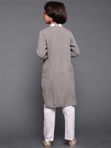 Grey Embroidered Long Kurta - Elganza