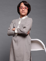 Grey Embroidered Long Kurta - Elganza