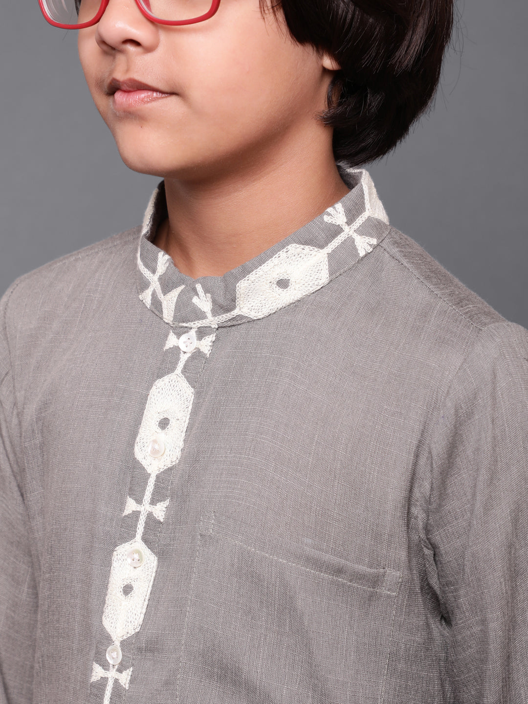 Grey Embroidered Long Kurta - Elganza
