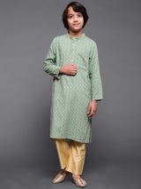 Green Printed Long Kurta - Elganza