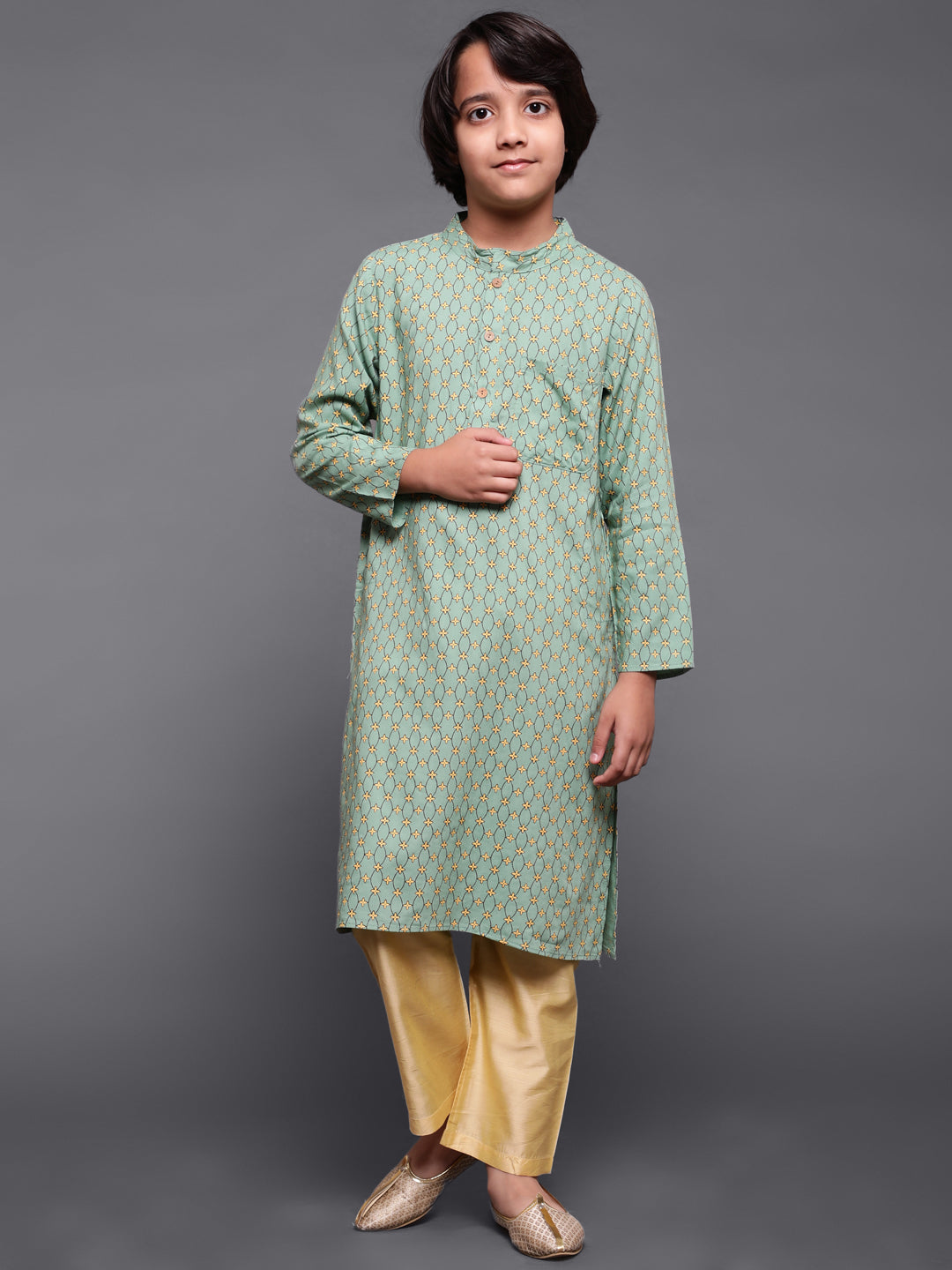 Green Printed Long Kurta - Elganza