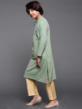Green Printed Long Kurta - Elganza
