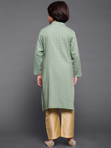 Green Printed Long Kurta - Elganza